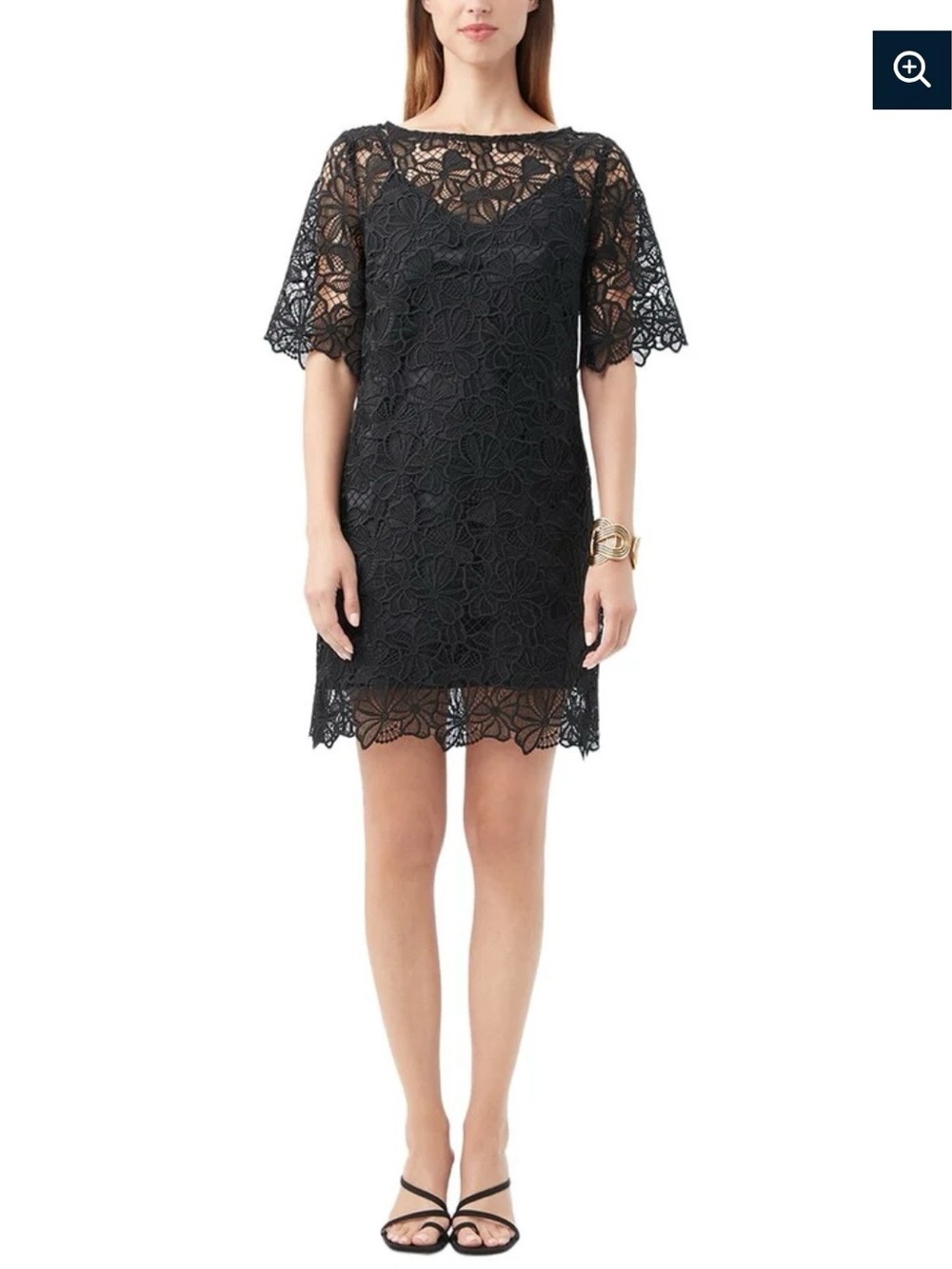 Trina Turk Elegant Black Lace Overlay Shift Dress Size 8 - Picture 1 of 14